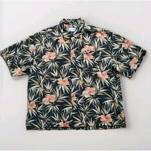 Seven Palm Brand Shirt Mens 2XL Hawaiian Aloha 100% Silk Black Floral Hawaiian